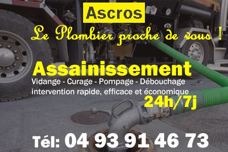 assainissement Ascros - vidange Ascros - curage Ascros - pompage Ascros - eaux usées Ascros - camion pompe Ascros
