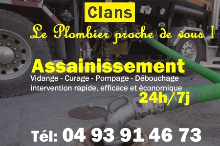 assainissement Clans - vidange Clans - curage Clans - pompage Clans - eaux usées Clans - camion pompe Clans