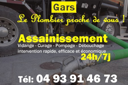 assainissement Gars - vidange Gars - curage Gars - pompage Gars - eaux usées Gars - camion pompe Gars