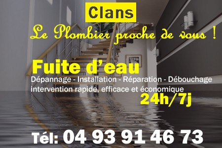 fuite Clans - fuite d'eau Clans - fuite wc Clans - recherche de fuite Clans - détection de fuite Clans - dépannage fuite Clans