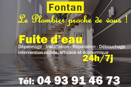 fuite Fontan - fuite d'eau Fontan - fuite wc Fontan - recherche de fuite Fontan - détection de fuite Fontan - dépannage fuite Fontan