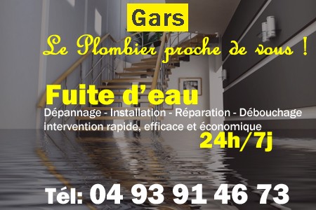 fuite Gars - fuite d'eau Gars - fuite wc Gars - recherche de fuite Gars - détection de fuite Gars - dépannage fuite Gars