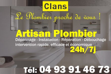 Plombier Clans - Plomberie Clans - Plomberie pro Clans - Entreprise plomberie Clans - Dépannage plombier Clans